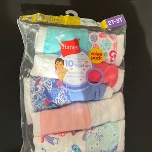 2T-3T HANES UNDERWEAR Toddler Girls' Tagless Cotton Hipsters, 10-Pack BRIEFS NEW